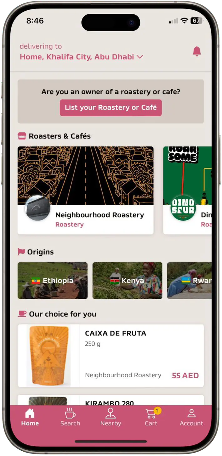 CoffeeCoffee ME | Roast Run Mobile App, developed and designed by kenzi.ai